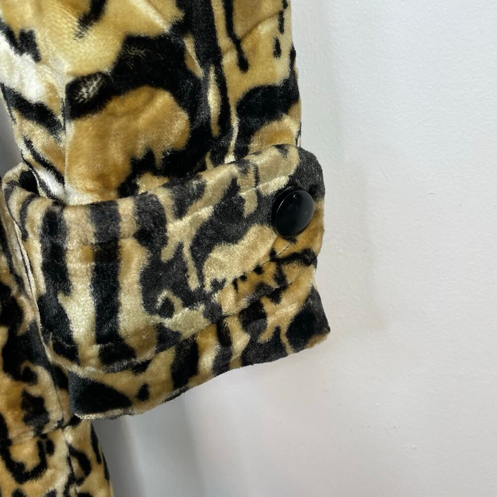 Vintage 60s 70s Glenbrooke Mod Velvet Faux Fur Leopard Ocelot Belted Jacket Coat - Picture 6 of 16